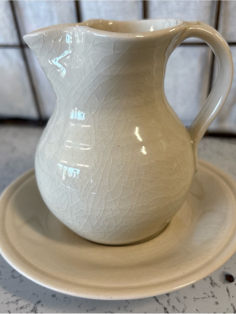 Simon Pearce Cream Crackle Glaze Ceramic Pitcher Vase